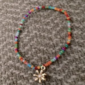 Beaded Random Colors Unpatterned Kids Fashion Bracelet with Golden Floral Charm